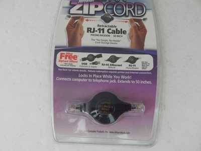 Ultra Zipcord Retractable RJ11 Cable 4 FT Black New - Image 1 of 4