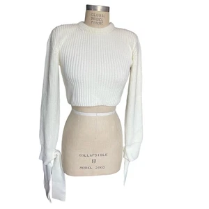 SELMACILEK Handmade Tie Detail Cropped Sweater in White Size XS X-Small - Picture 1 of 10