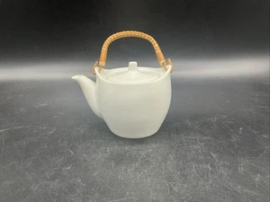 Otagiri Japan Small White Teapot W/ Rattan Handle 16oz 3 3/4” T - Picture 1 of 9