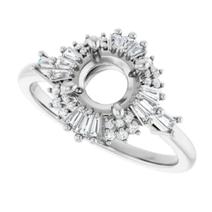 Unique Round Cut 6.5mm Women Engagement Ring Semi Mounting Solid 14K White Gold - Picture 1 of 7