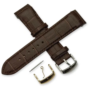 Braunes Uhrenarmband Krokodilnarbung gebogene Enden Leder 18 mm 20 mm 22 mm - Bild 1 von 3