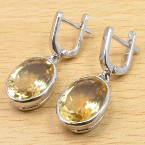 Traditional CITRINE Earrings 1.2" High Quality 925 Sterling Silver Style Jewelry - Picture 1 of 2