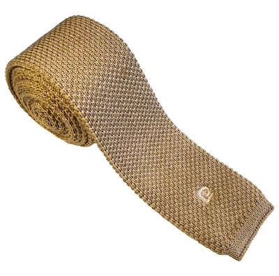 VTG Pierre Cardin Square End Logo Tie 100% Cotton Beige Necktie Made USA 48x2" - Image 1 of 4