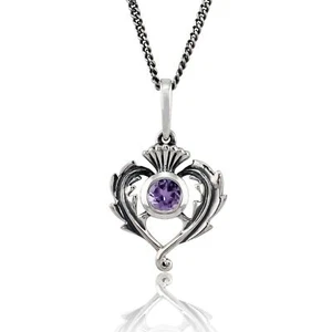 Estilo Art Nouveau Redondo Amatista Y Marcasita Cardo Colgante En Plata de Ley - Imagen 1 de 1