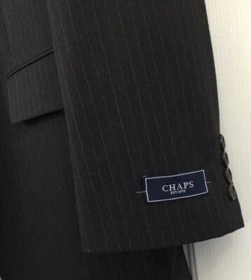 Chaps Sport Coat Mens 42L Charcoal Gray Pinstriped 3-Button Jacket 42R 100% Wool - Image 1 of 4