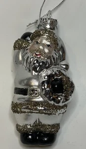 Vintage Weihnachtsschmuck Weihnachtsmann silber Kunststoff glitzernd 4,25" hoch - Bild 1 von 6