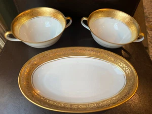 Set Of 3 Tirschenreuth Colonial Bavaria Bouillon Cups /Plate w/Gold Trim PASCO - Picture 1 of 3