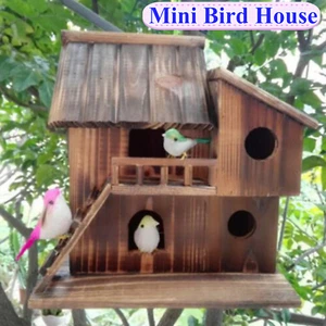Brown Mini Bird House Mini Squirrel Cage Pearl Birds Wood Nest Bird House - Picture 1 of 14