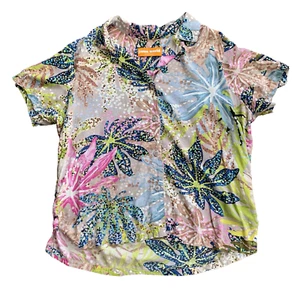 JAMS WORLD Honolulu Hawaiian Shirt Sea Leaf Green Pink Floral Womens L Ocean - Picture 1 of 5