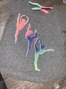 so sz 12 gray dance shirt pink blue purple ballet guc - Picture 1 of 5