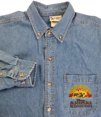 Camisa Denim De Colección Walt Disney World Para Hombres Talla Mediana Disney Animal Kingdom Foto 1 de 4