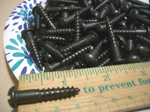 50 VINTAGE NEW-OLD STOCK BLUED SLOTTED ROUND HEAD STEEL WOOD SCREWS, 1 1/4"x1/4" Cover