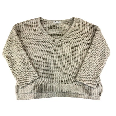 Suéter Feminino Madewell Sevilha Arco-íris Marled Decote V Pequeno Bege Malha Aberta - Imagem 1 de 4