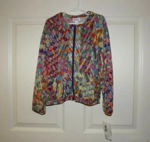 NWT Girl's LuLaRoe Monroe Zip-Up Lightweight Jacket Colorful Geo Print Size 10 - Picture 1 of 3