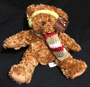 Pro Flowers Plush Brown Bear Green Red White Stripes Scarf Green Earmuffs - Foto 1 di 7