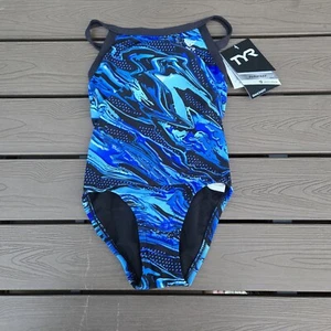 TYR DuraFast Elite Oil Slick Diamondfit 1 Pc Swim Blue Youth Girl Sz 22 New - Picture 1 of 3