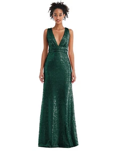 Open-Neck Criss Cross Back Sequin Maxi Dress in Hunter Green....TH081....Size S - Picture 1 of 5