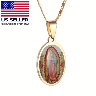 复古金童贞玛利亚椭圆形吊坠项链,宗教信徒礼物 — 第 1/4 张图片