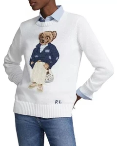 £449 Polo Ralph Lauren Womens Bear Teddy White Jumper Sweater XS - Picture 1 of 13