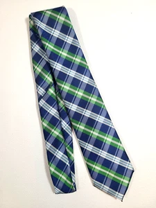 Corbata de cuello Chaps para hombre 100 % poliéster en punta azul blanco verde tartán a cuadros 55" x 3" - Imagen 1 de 9