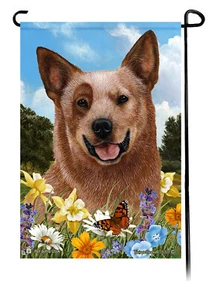 Summer Flowers Garden Flag - Red Australian Cattle Dog Cattledog - Picture 1 of 1