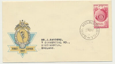 Australia Sc. 278 Globe Flag and Rotary Emblem 50th Anniversary on 1955 FDC - Image 1 of 2