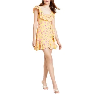 Leyden Womens Ruffled Neck Short Smocked Mini Dress BHFO 9748 Size L - Picture 1 of 2