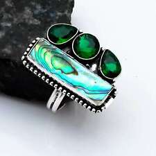 Abalone Shell Green Quartz Gemstone Handmade Ring Jewelry US Size-7.5 AR 16526