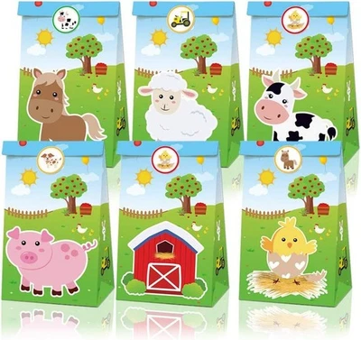 12pcs Farm Animals Party Bags,Cow Paper Treat Bags,Chick Gift Goodie Bags - Image 1 of 4