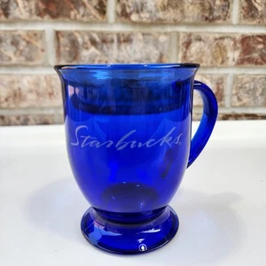 Starbucks Cobalt Blue Glass 16 oz Coffee/Tea Pedestal Mug/Cup Anchor Hocking USA - Picture 1 of 7