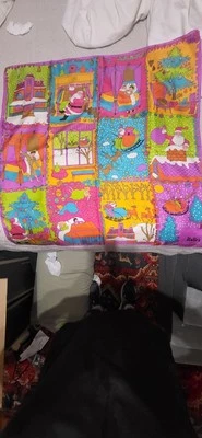 Vintage MOD 60's Glentex PSYCHEDELIC SANTA XMAS Halle's 100% SILK SCARF 31" x31" - Image 1 of 4