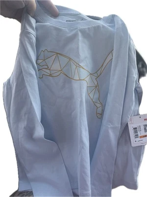 NWT Puma Girls Light Blue & Gold Long Sleeve Graphic Tee Shirt T-Shirt S - Image 1 of 3
