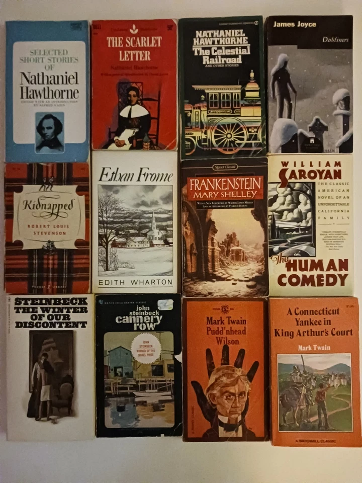 12 Books Frankenstein, Hawthorne, Mark Twain, Joyce, John Steinbeck, Wharton  - Image 1 of 2