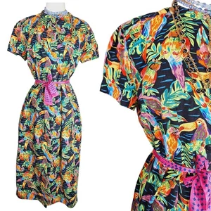 Vestido midi vintage hecho a mano tropical gótico loro para mujer grande de algodón tropical - Imagen 1 de 6