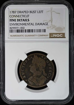 1787 DRAPED BUST LEFT CONNECTICUT NGC F DetailsBN - Image 1 of 4