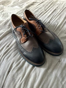 Donald/Pliner Gareth Men’s Brown Leather Navy Blue Wingtip Oxford Shoes SZ 12M - Picture 1 of 6