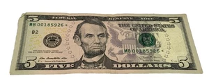 2013 $5 US Dollar Bill Star Note Replacement Note 320,000 Print Run MB00185926* - Picture 1 of 2