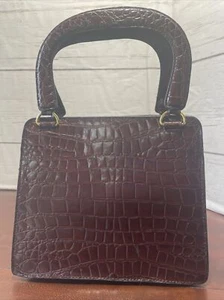 Tianni Brown Croc Embossed Faux Leather 3 Section 2 Handle Handbag 8.5” By 9.5” - Picture 1 of 8