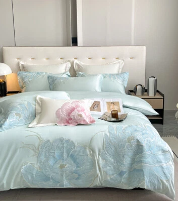 Juego de cama de algodón de los años 140 4 piezas funda de edredón sábana plana 2 fundas de almohada juego de bordado Foto 1 de 4