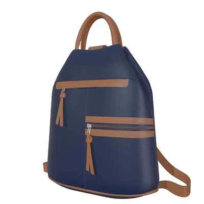 Shopper Freizeit Rucksack Hand Tasche 2in1 Echt Veganes Leder 30606 Blau Schwarz - Bild 1 von 4