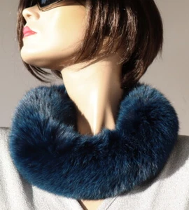 Pelz Schal Blaufuchs Boa Loop Kragen Fell Collier Mantel Kette Besatz Jacke Blau - Picture 1 of 4