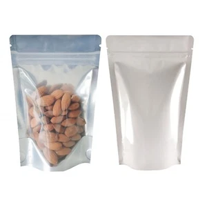 One Side Clear White Shiny Stand Up Pouch Bags Sealable Pouch Zip Lock - Picture 1 of 21