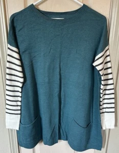 Matilda Jane Sweater Womens Sm Blue Green Striped Sleeve Oversized - Picture 1 of 4