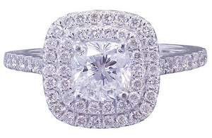 14k White Gold Cushion Cut Moissanite Engagement Ring Soleste Bridal Halo 1.65ct - Picture 1 of 12