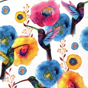 Papierservietten Vogel Kolibri und Blumen. Servietten Vogel Kolibri & Blumen - Bild 1 von 1