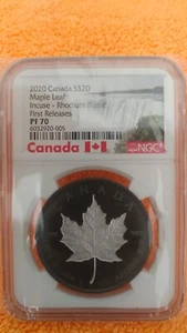 2020 Canada $20 1Oz Silver Maple Leaf Incuse Rhodium Plated NGC PF70 FR - Picture 1 of 4