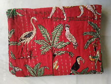 Handmade Cotton Kantha Quilt Throw Jungle Reversible Indian Kantha Art Blanket