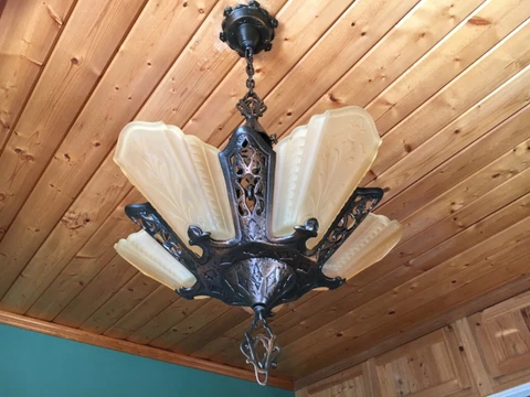 Art Deco Virden Antique yellow amber satin Glass Slip Shade Chandelier  Fixture Cover