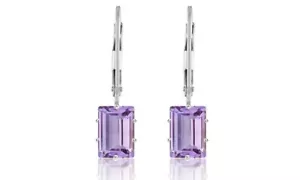 925 Sterling Silver 2.00ct Emerald Cut Ameth Leverback Earrings For Women - Picture 1 of 1