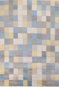 Contemporary Checkered Gabbeh Rug 8x10 Hand-knotted Soft Plush Wool Carpet - Picture 1 of 12